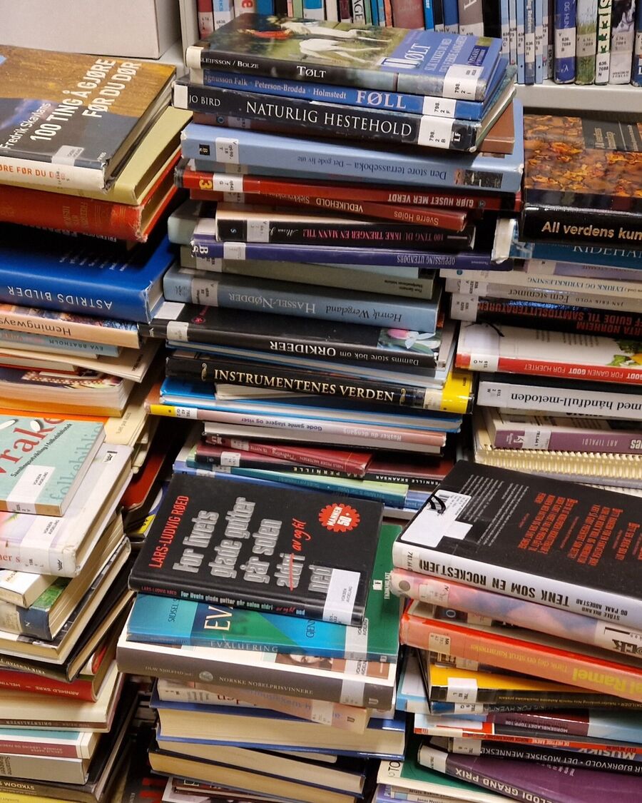 En bunke av kasserte bøker fra biblioteket. Illustrasjonsbilde fra fjorårets Blakk fredag.